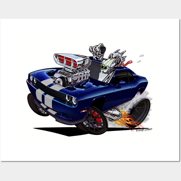 Dodge Challenger HELLCAT blue Wall Art by vincecrain